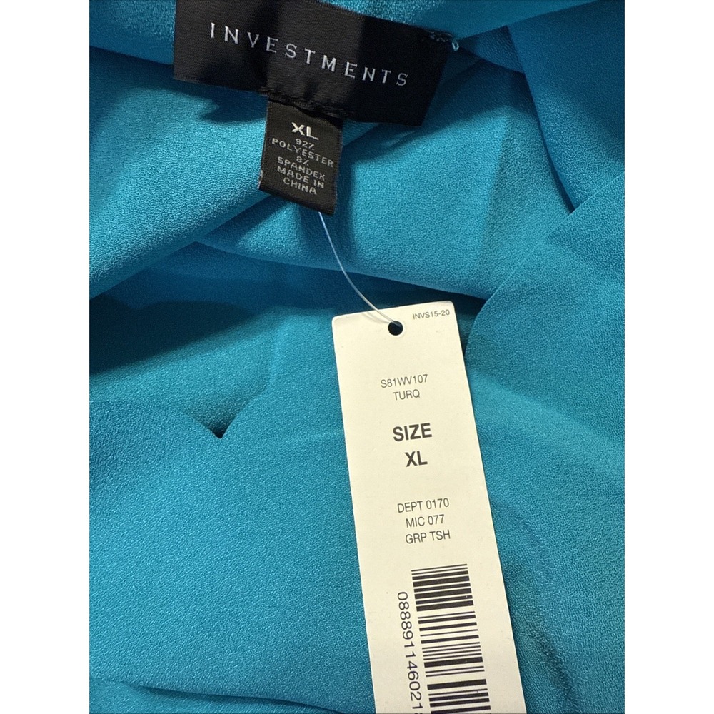Investments Top Womens XL Turquoise Scalloped Neck And‎ Sleeves NWT - Picture 6 of 7
